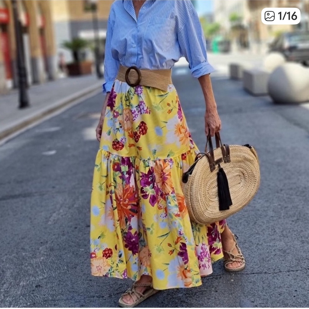 H&M Bloggers Favorite Yellow Floral Maxi Skirt XL